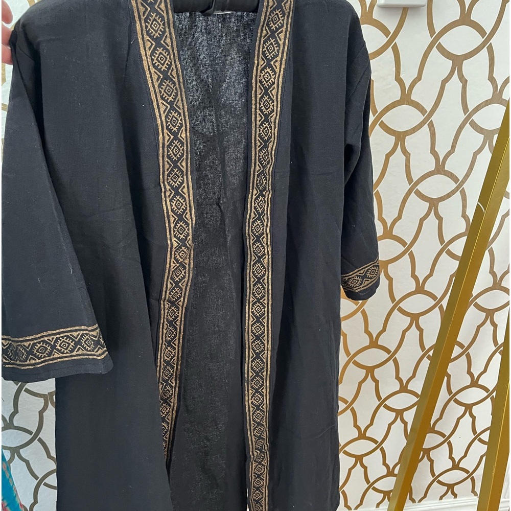 100 percent BLACK COTTON TRIBAL LOOK BOHO KIMONO MIDI